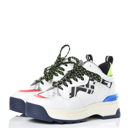Fendi Vitello Mesh Lycra FF T-Rex Sneakers 35.5 Ultra White Black Giallo Fluo 3 of 10