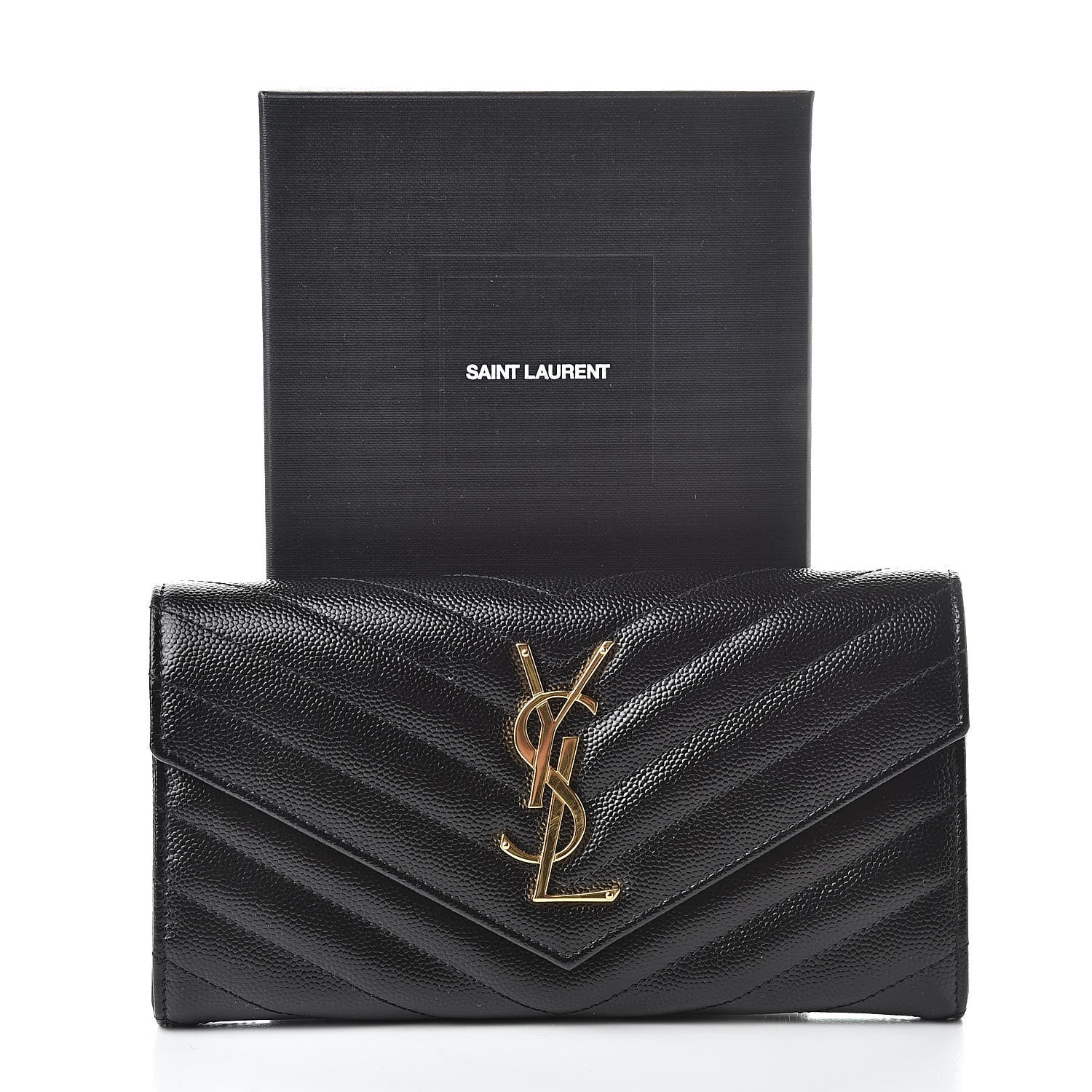 Saint Laurent Grain De Poudre Matelasse Chevron Monogram Flap Wallet Black 11 of 11