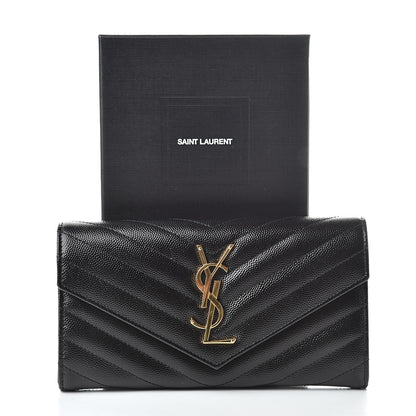 Saint Laurent Grain De Poudre Matelasse Chevron Monogram Flap Wallet Black 11 of 11