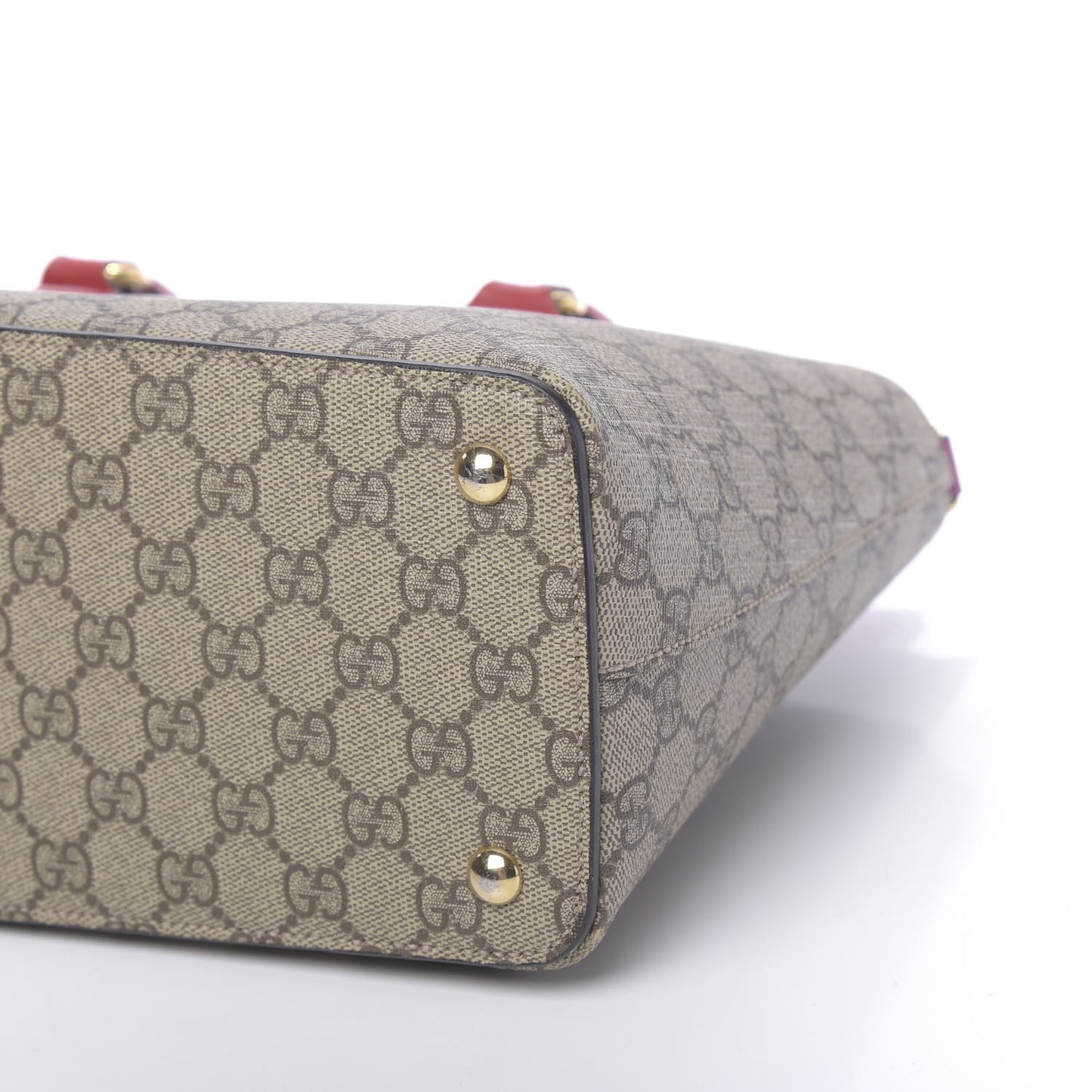 GG Supreme Monogram Moon Calfskin Small Zip Top Tote Beige Ebony Hibiscus Red New Rosette