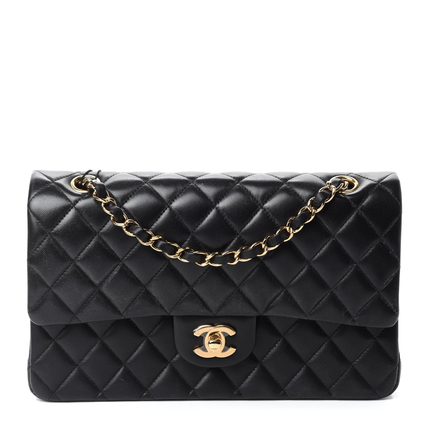 Lambskin Quilted Medium Double Flap Black