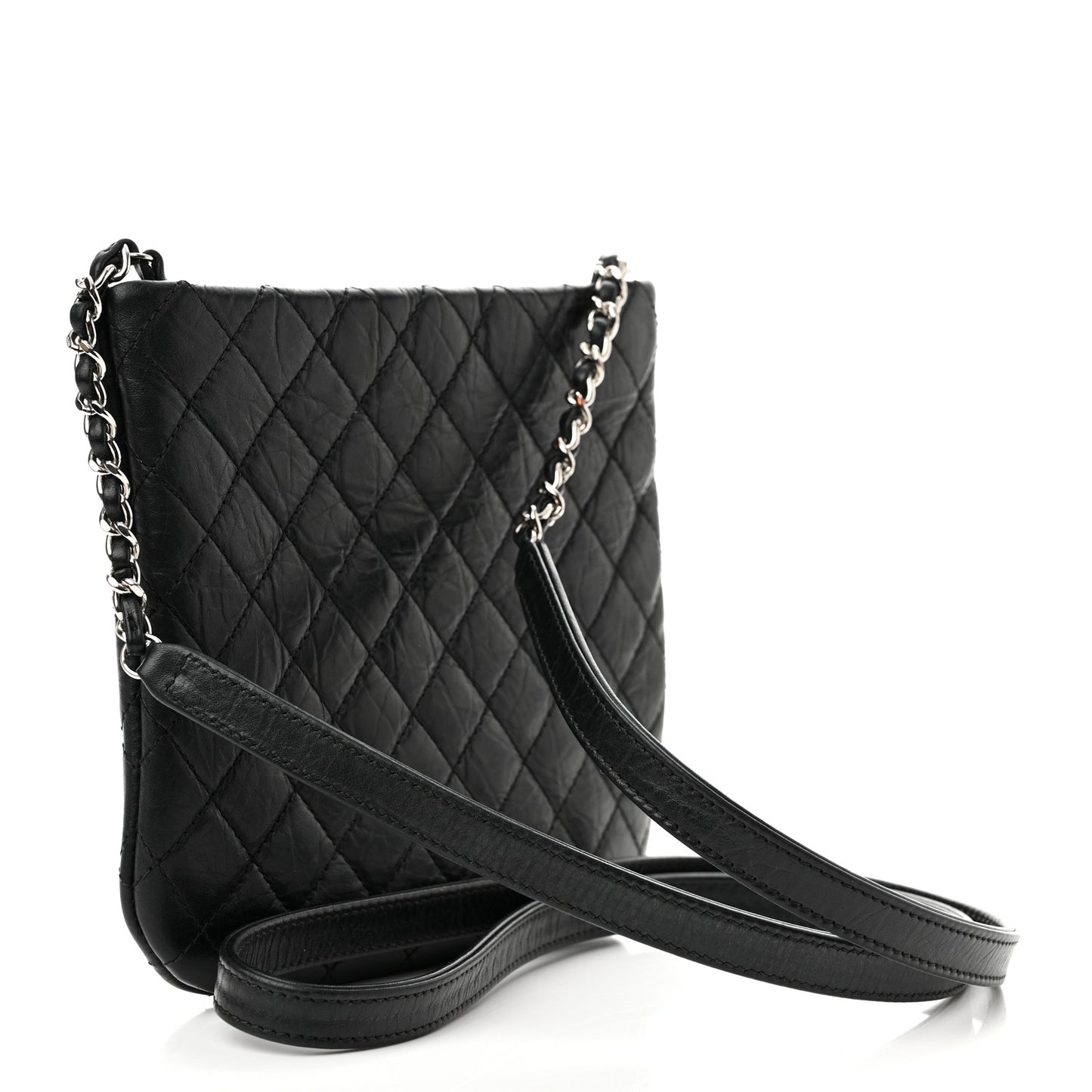 Aged Calfskin Quilted Crossbody Bag Black