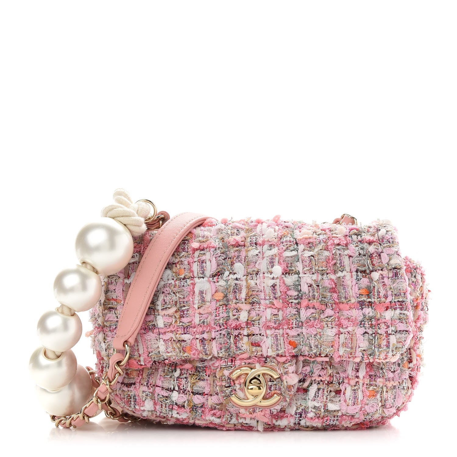 Chanel Tweed Mini Pearl Handle Flap Pink Beige Orange Ecru 1 of 9