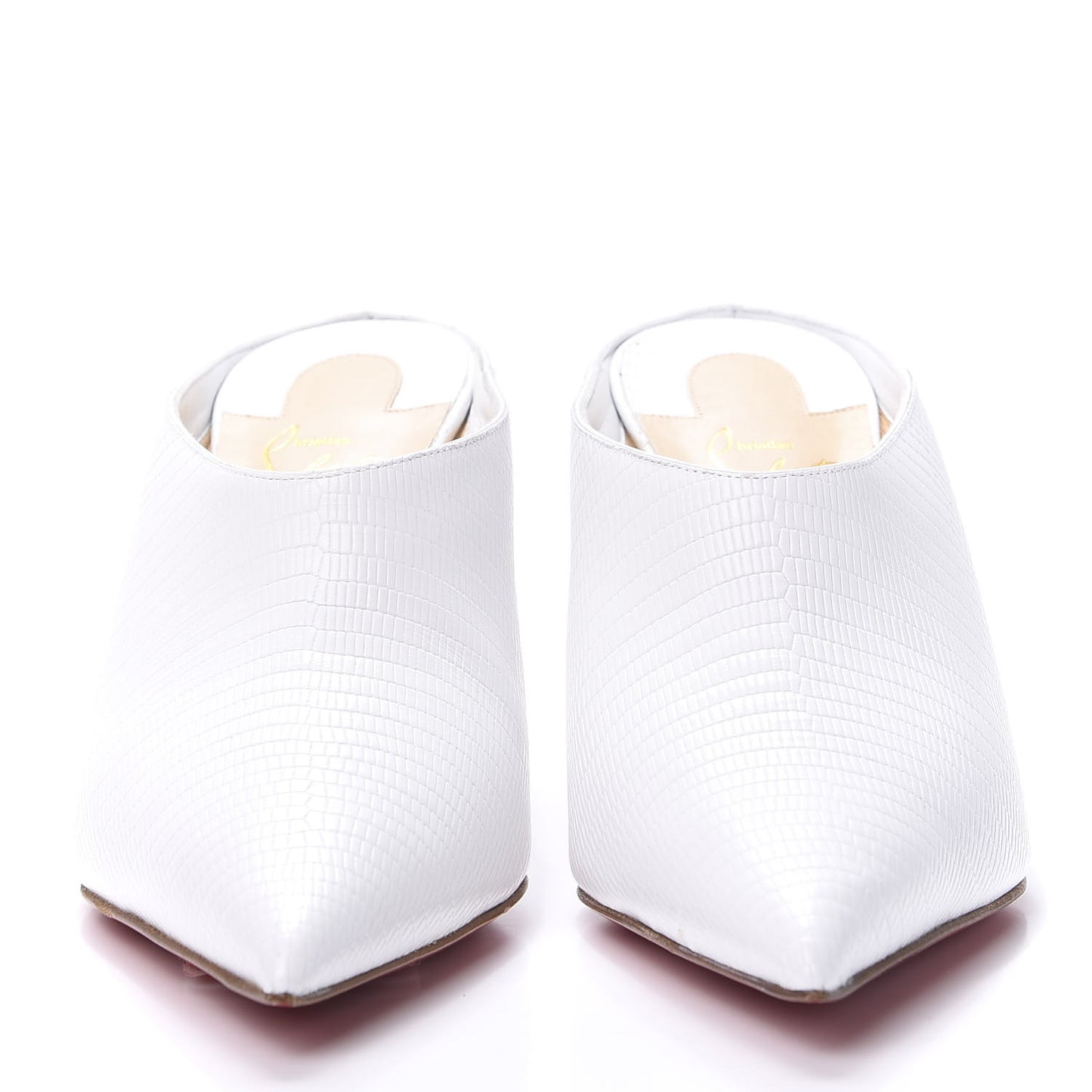 Calfskin Lizard Embossed Quart 80 Mules 38 White