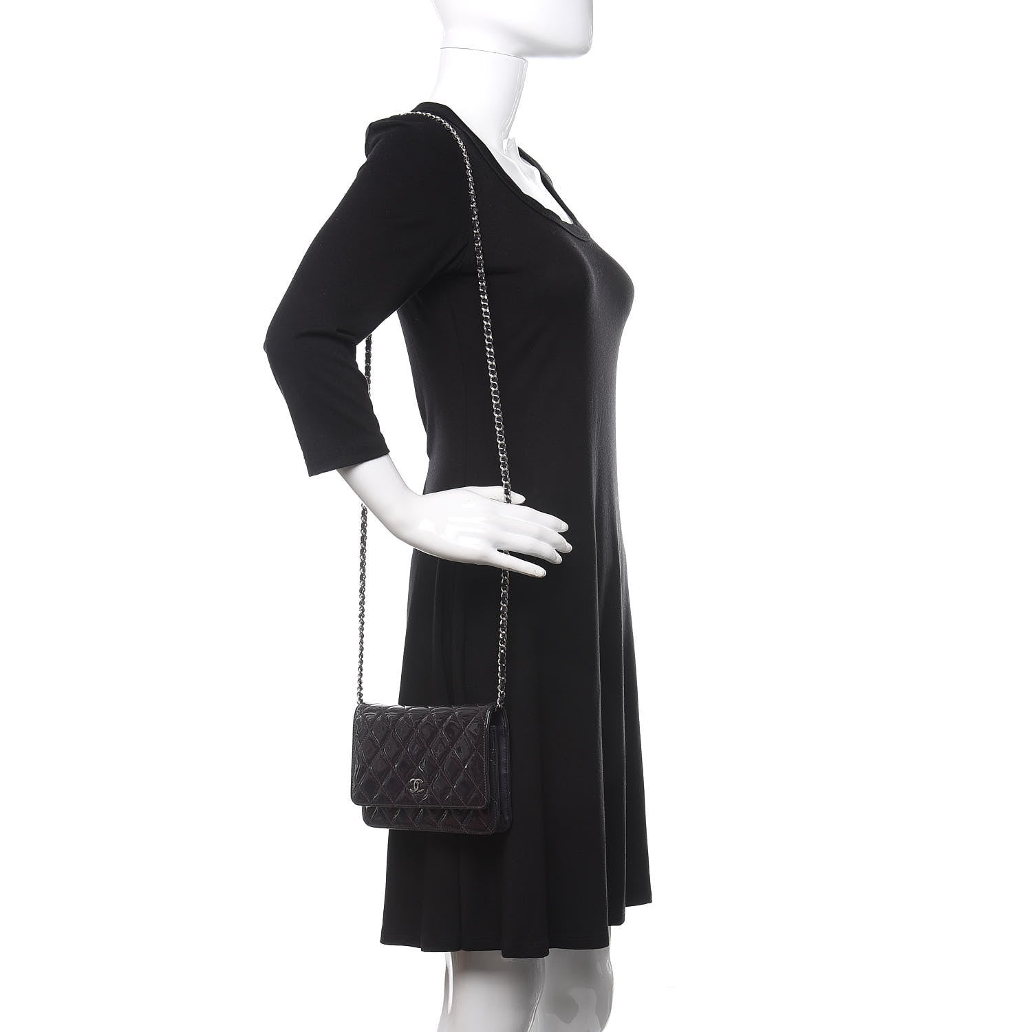 Chanel Patent Quilted Wallet On Chain WOC Dark Purple 2 of 12