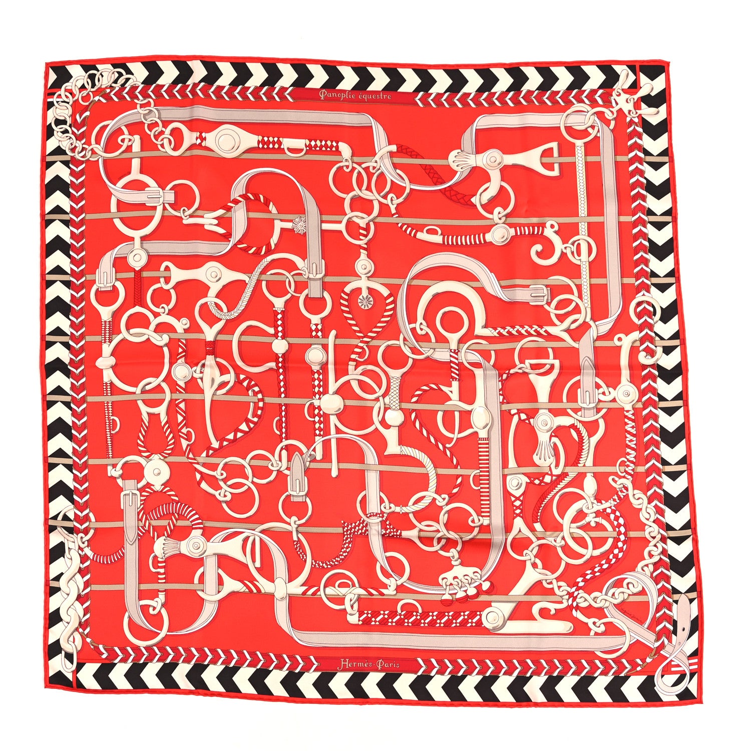 Hermes Silk Panoplie Equestre Scarf 90 Rouge Creme Ebene 1 of 5