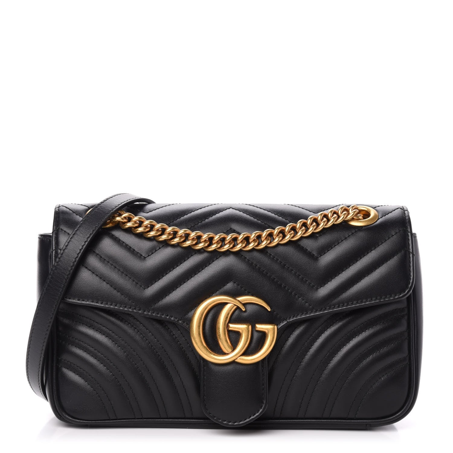 Gucci Calfskin Matelasse Small GG Marmont Shoulder Bag Black 1 of 13