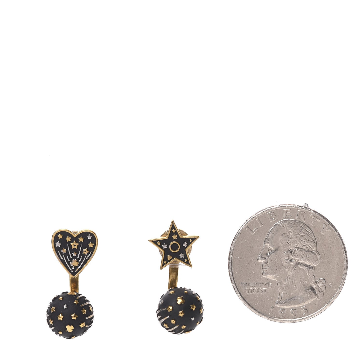Christian Dior Metal Star Heart Earrings Black Gold 2 of 5