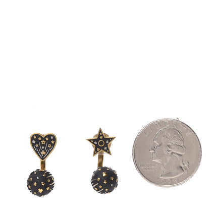 Christian Dior Metal Star Heart Earrings Black Gold 2 of 5