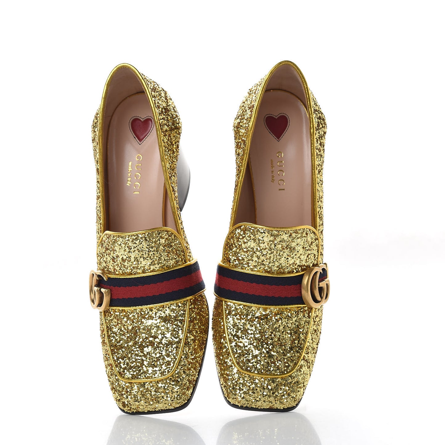 Glitter Nappa Web Peyton 75mm Loafer Pumps 38.5 Oro Vecchio