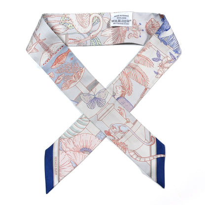 Hermes Silk Precious Paradise Twilly Gris Perle Bleu Vif Rose Pale 1 of 5