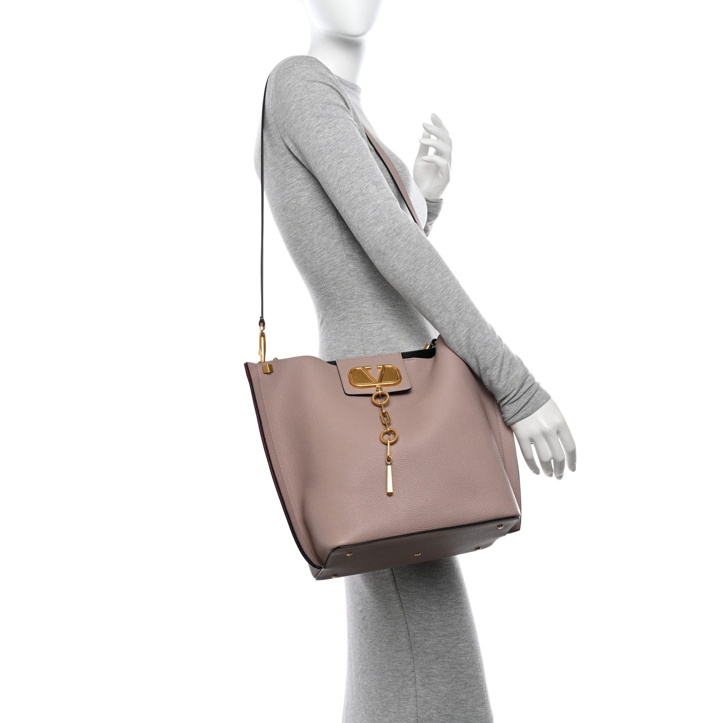 Grainy Calfskin VLogo Escape Hobo Bag Poudre