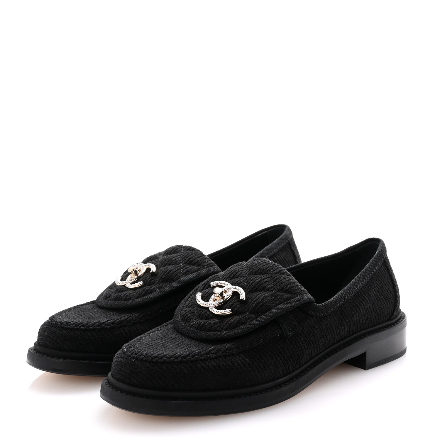Chanel Corduroy Quilted CC Turnlock Loafers 36 Black 4 of 9