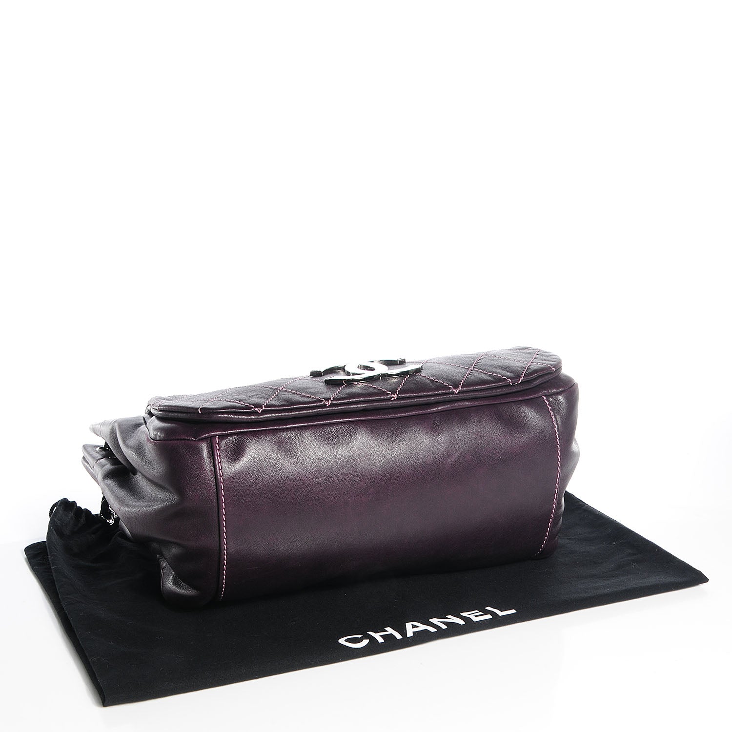 Chanel Lambskin Contrast Stitch Surpique Accordion Flap Dark Purple 4 of 7