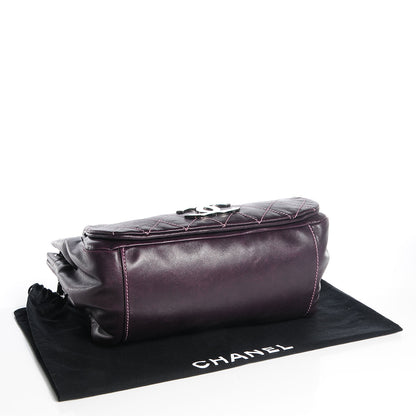 Chanel Lambskin Contrast Stitch Surpique Accordion Flap Dark Purple 4 of 7