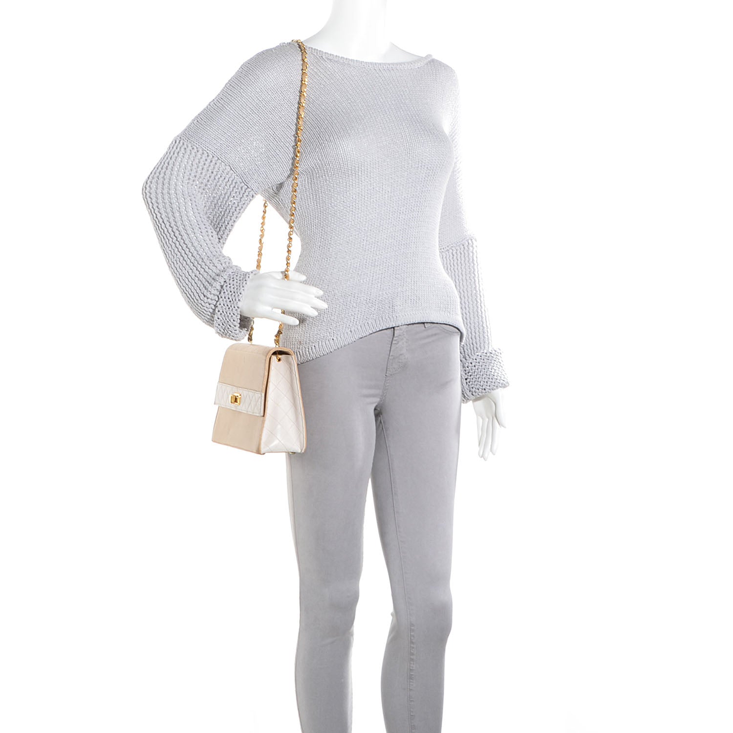 Chanel Lambskin Quilted Trapezoid Shoulder Flap Bag Beige White 2 of 10