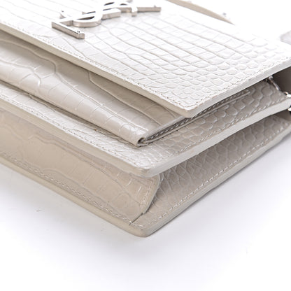 Saint Laurent Calfskin Crocodile Embossed Monogram Sunset Chain Wallet Blanc Vintage 8 of 9