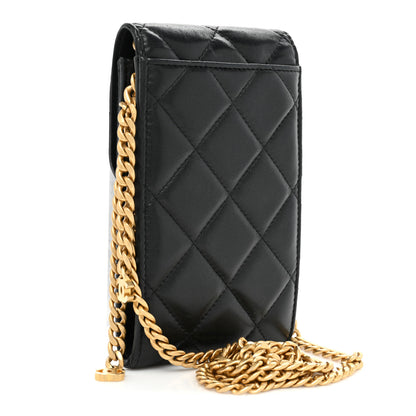 Chanel Lambskin Enamel Quilted Chain Phone Holder Black 2 of 13