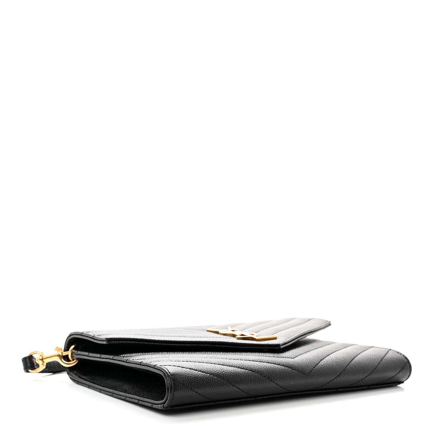 Grain De Poudre Matelasse Chevron Monogram Envelope Clutch Black