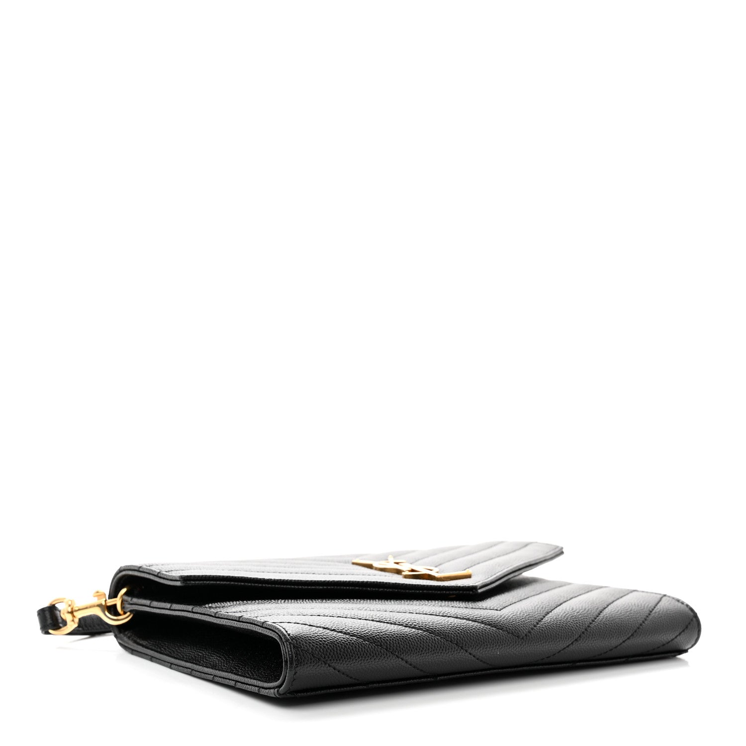 Saint Laurent Grain De Poudre Matelasse Chevron Monogram Envelope Clutch Black 3 of 7