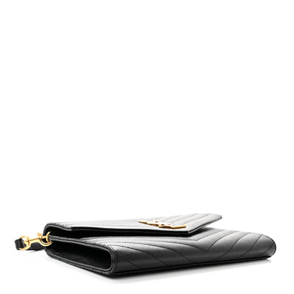 Saint Laurent Grain De Poudre Matelasse Chevron Monogram Envelope Clutch Black 3 of 7