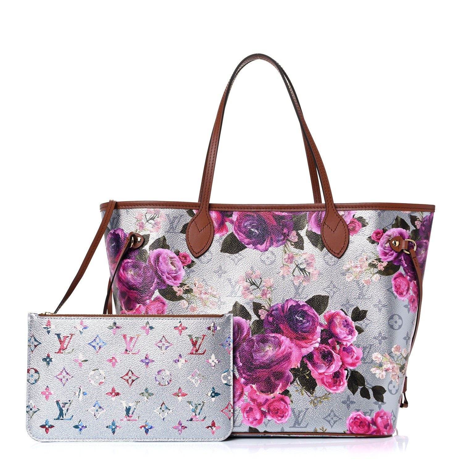 Louis Vuitton Metallic Monogram LV Garden Neverfull MM Silver 1 of 10