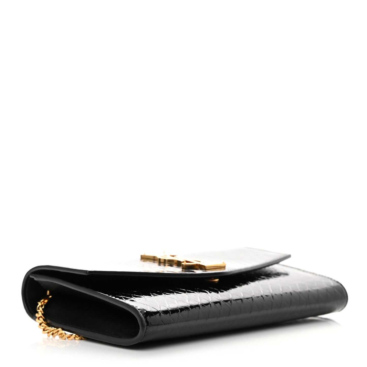 Calfskin Python Embossed Monogram Uptown Chain Wallet Black
