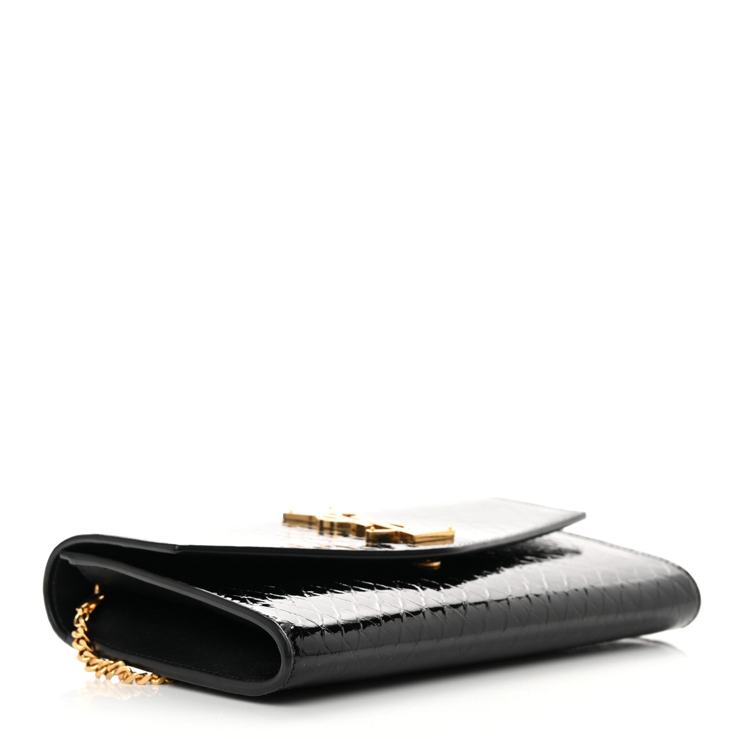 Saint Laurent Calfskin Python Embossed Monogram Uptown Chain Wallet Black 4 of 13