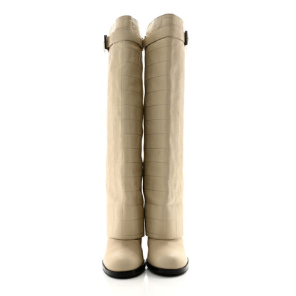Chanel Lambskin Quilted Chocolate Bar High Boots 39 Ivory 2 of 12