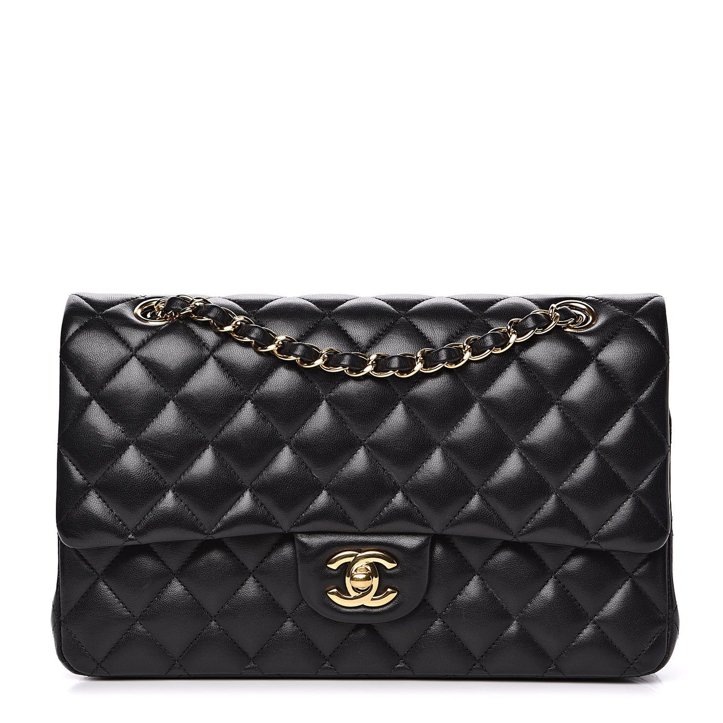 Lambskin Quilted Medium Double Flap Black