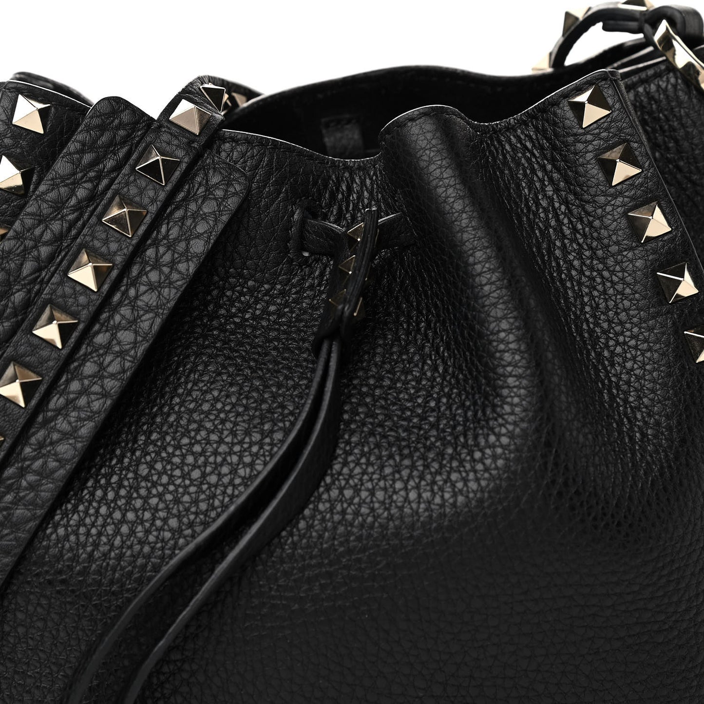 Grained Calfskin Rockstud Bucket Bag Black