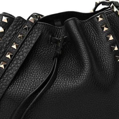 Valentino Garavani Grained Calfskin Rockstud Bucket Bag Black 8 of 8