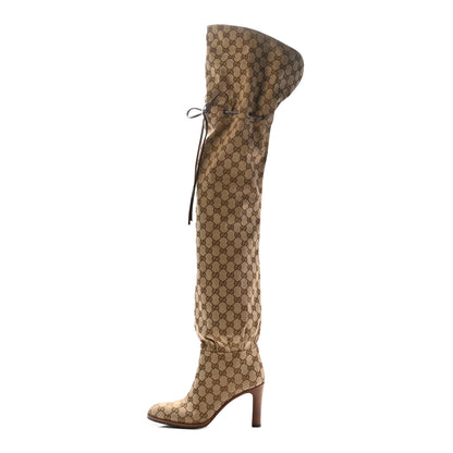Gucci Monogram Over the Knee Boots 38.5 Beige Ebony 1 of 8