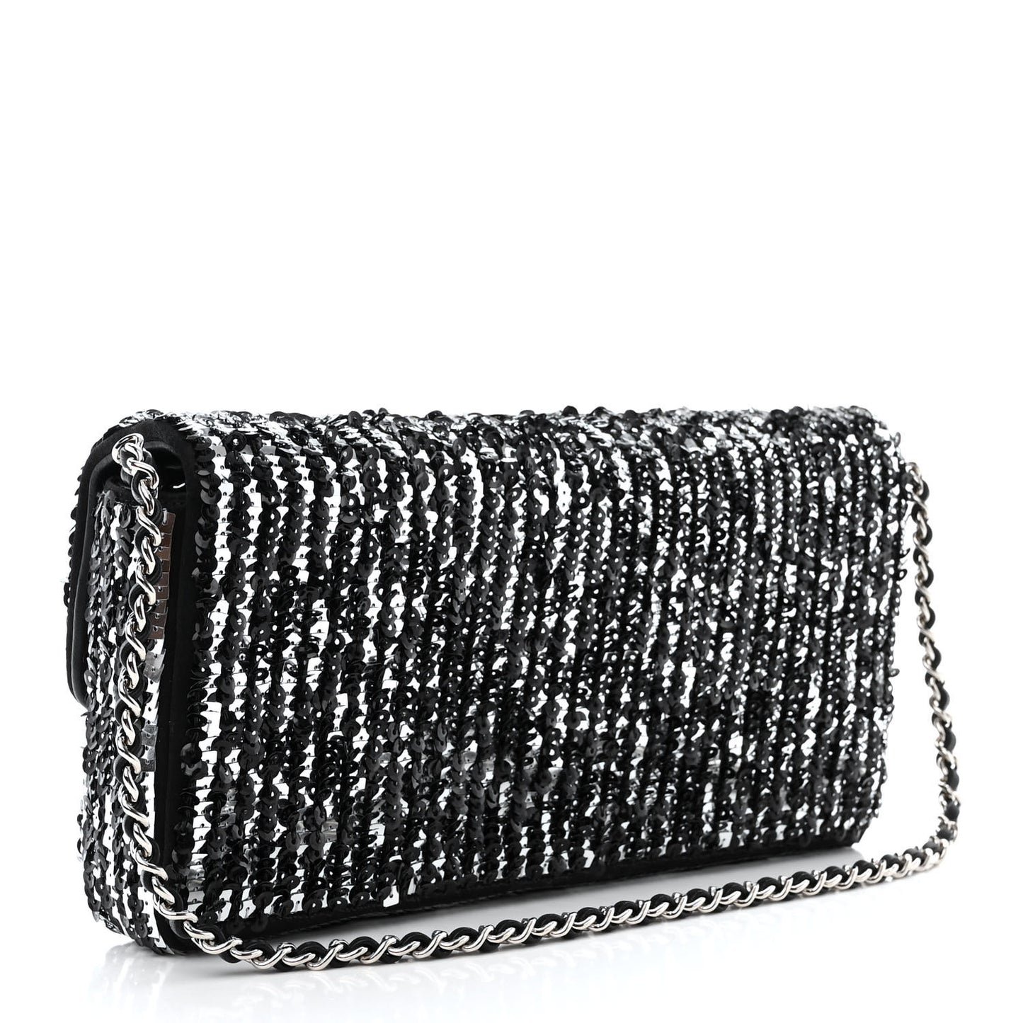 Sequin Quilted Pearl CC Flap Clutch Black