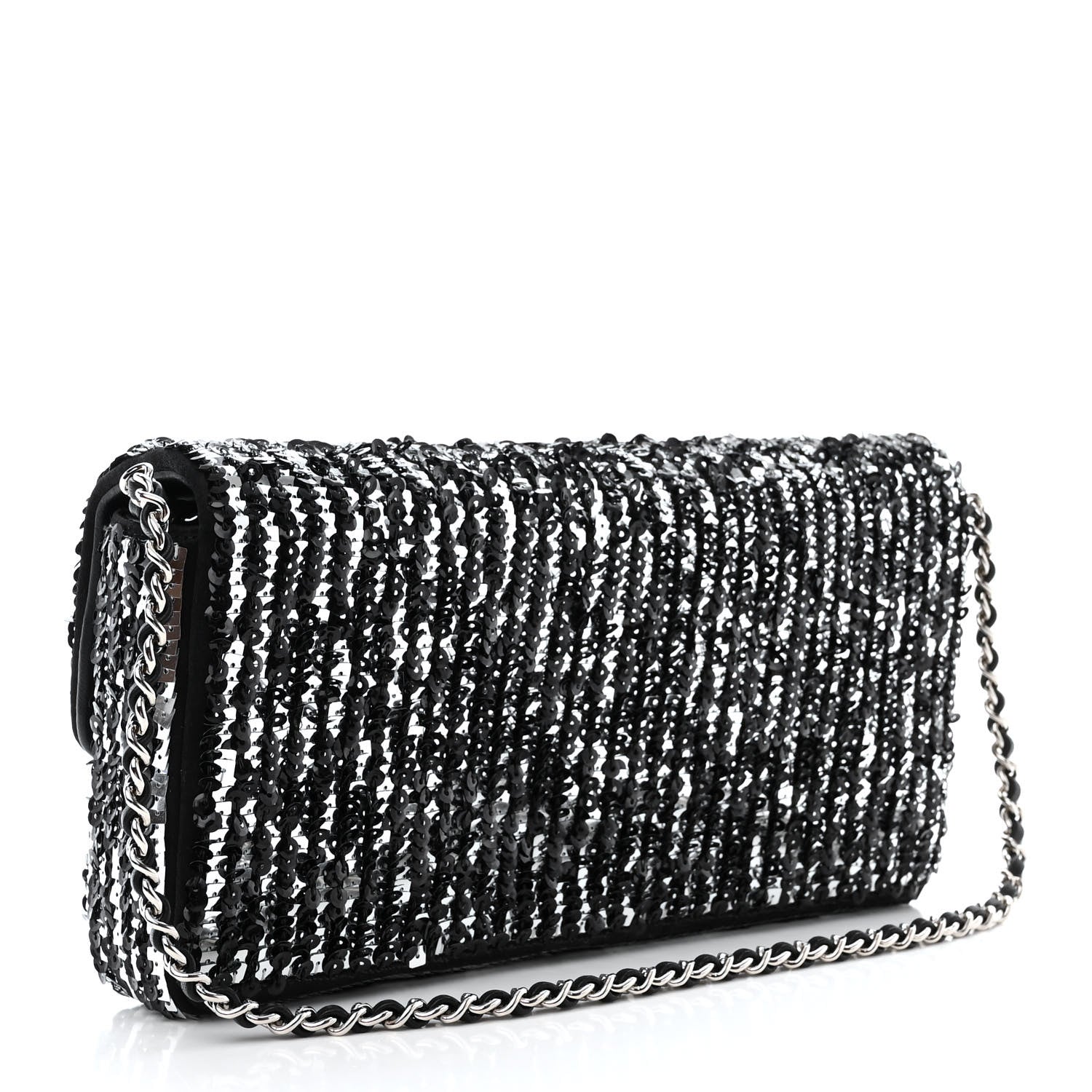 Chanel Sequin Quilted Pearl CC Flap Clutch Black 3 of 11