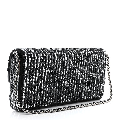 Chanel Sequin Quilted Pearl CC Flap Clutch Black 3 of 11