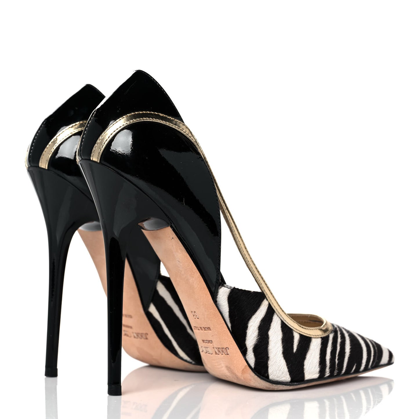 Pony Hair Zebra Print Patent Pointy Toe 100 Pumps 38 Black