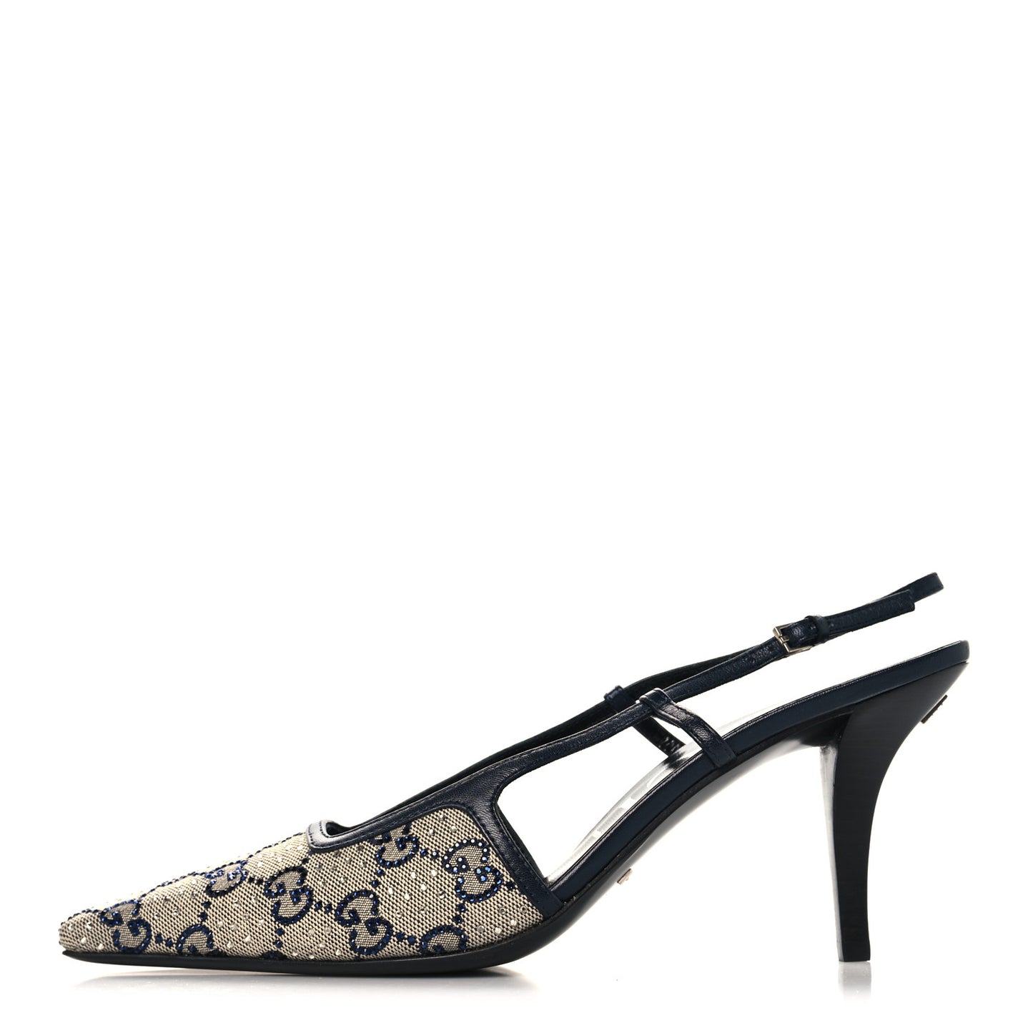 GG Monogram Malaga Kid Crystal Square G 75mm Slingback Pumps 40 Beige Blue