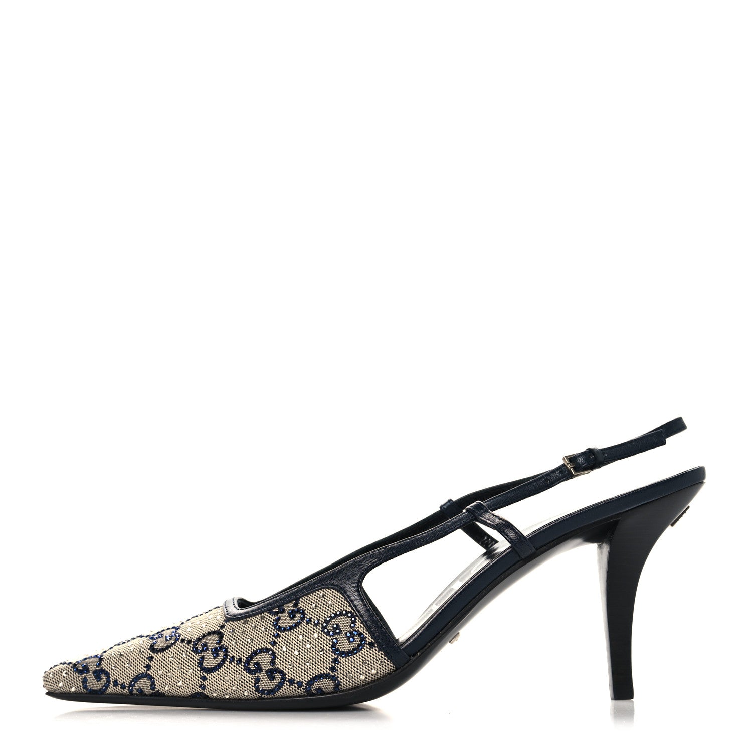 Gucci GG Monogram Malaga Kid Crystal Square G 75mm Slingback Pumps 40 Beige Blue 1 of 9