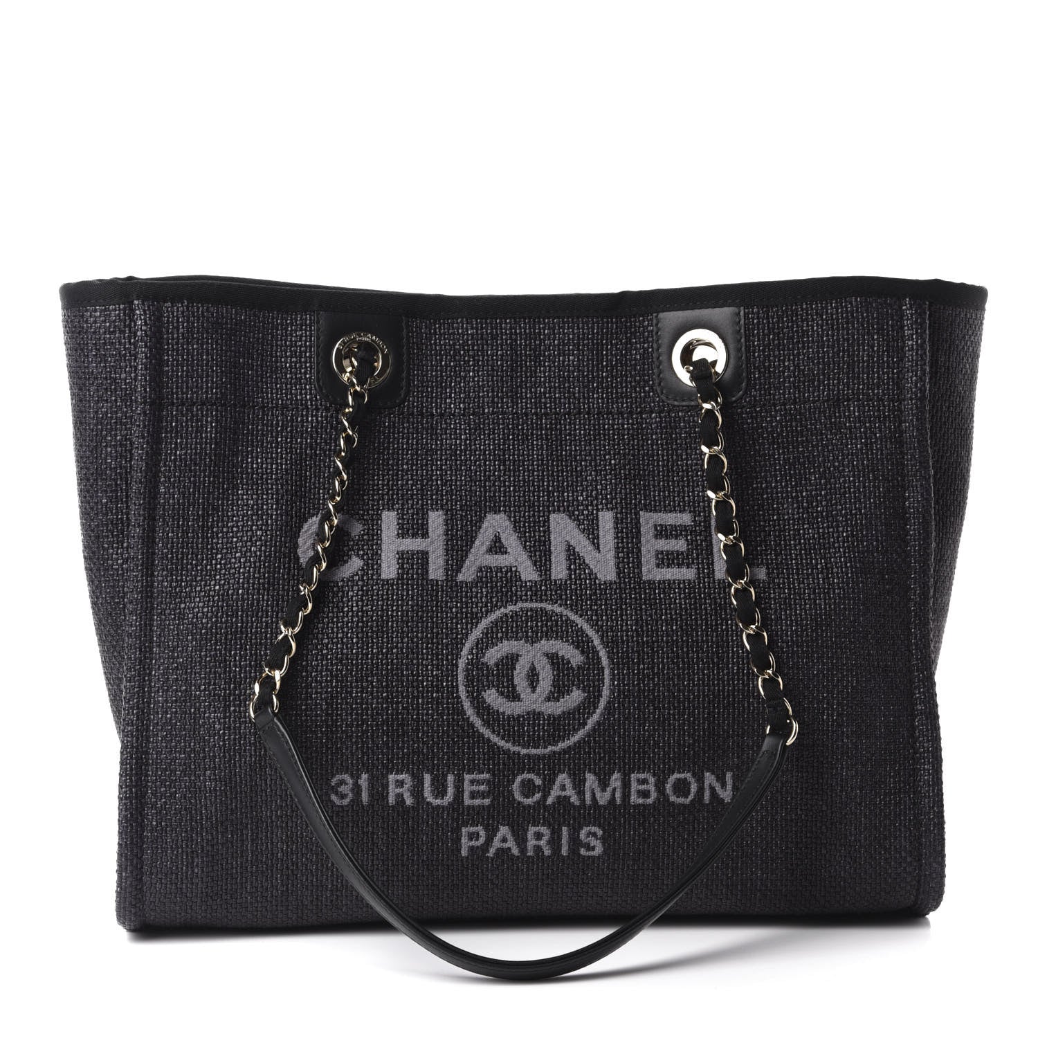 Chanel Woven Straw Raffia Small Deauville Tote Black 1 of 11