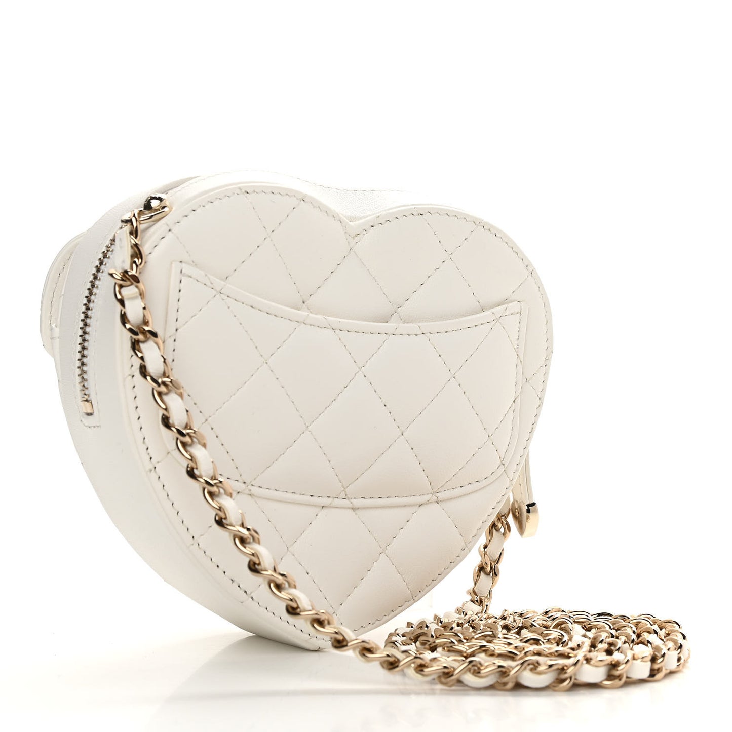 Lambskin Quilted CC In Love Heart Clutch With Chain White