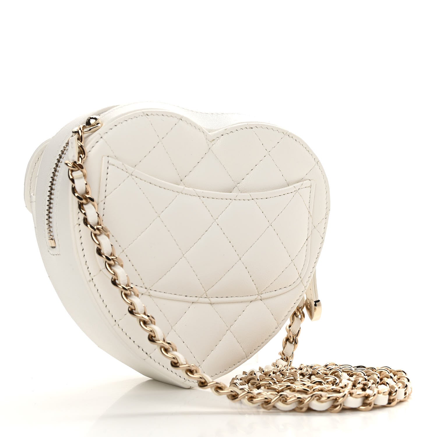 Chanel Lambskin Quilted CC In Love Heart Clutch With Chain White 3 of 10
