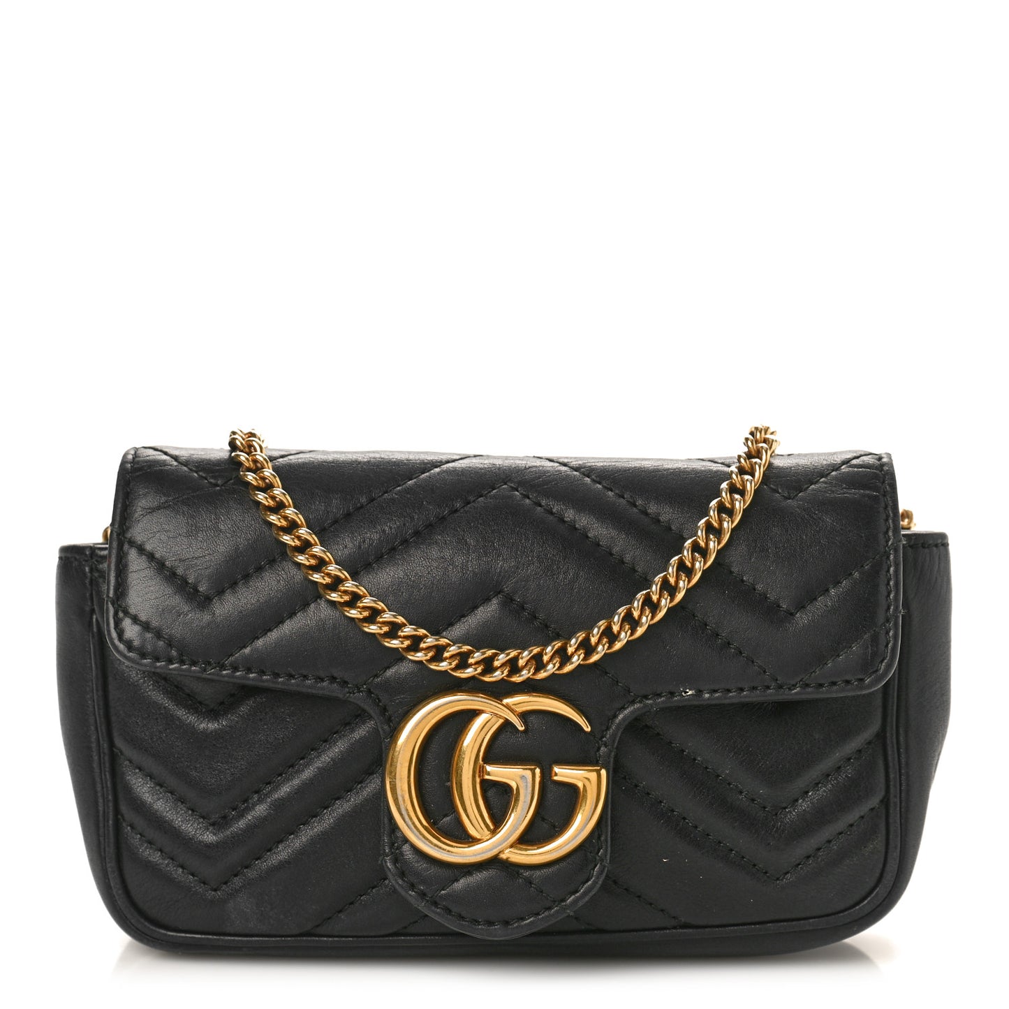 Calfskin Matelasse Super Mini GG Marmont Shoulder Bag Black
