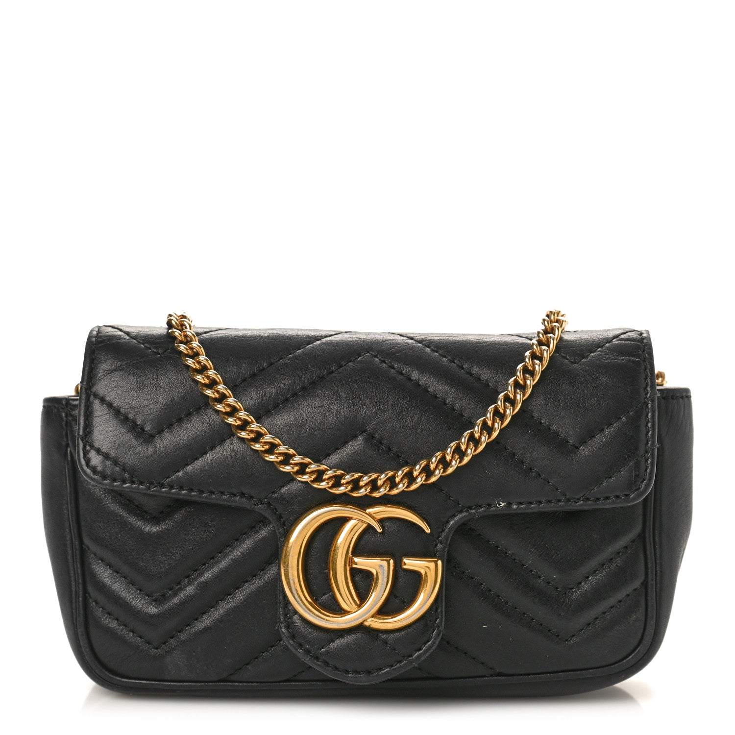 Gucci Calfskin Matelasse Super Mini GG Marmont Shoulder Bag Black 1 of 12