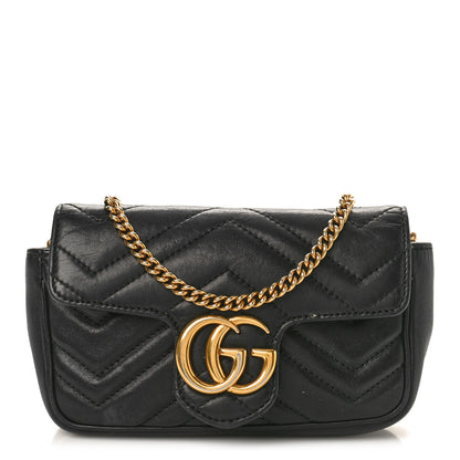Gucci Calfskin Matelasse Super Mini GG Marmont Shoulder Bag Black 1 of 12