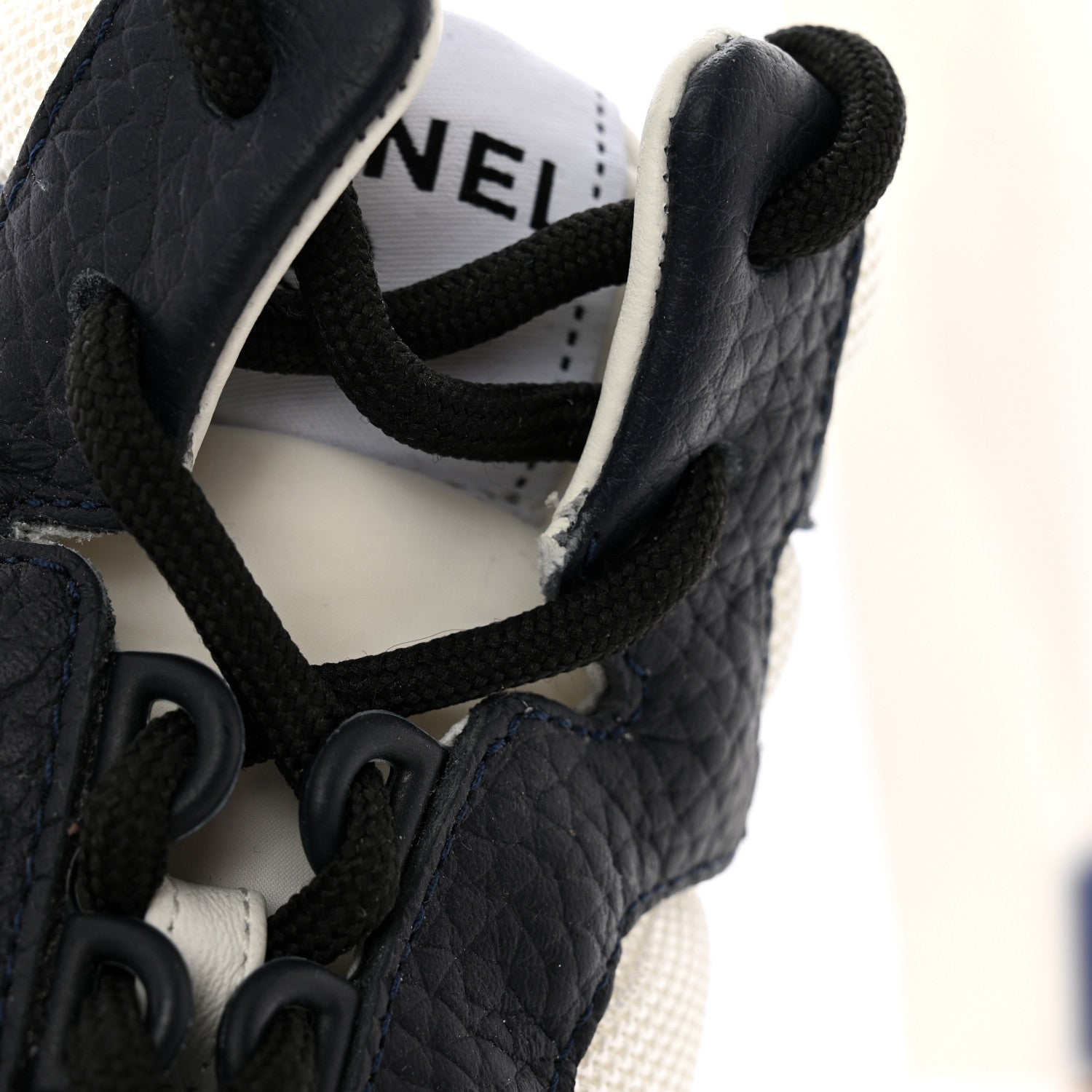 Chanel Suede Fabric Grained Calfskin Womens CC High Top Sneakers 37 White Navy 20 of 21