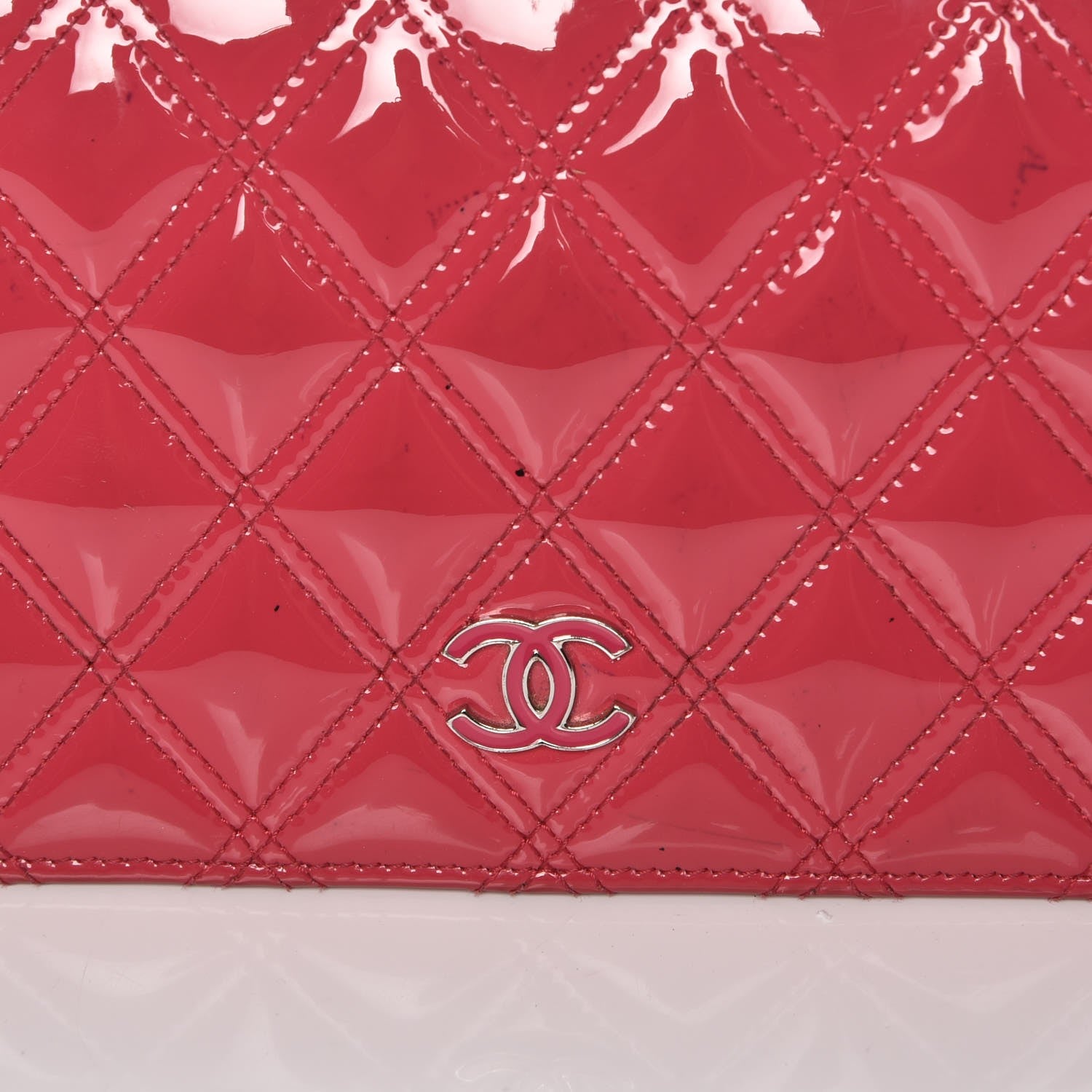 Chanel Patent Calfskin Quilted Double Stitch Yen Wallet Pink 10 of 12