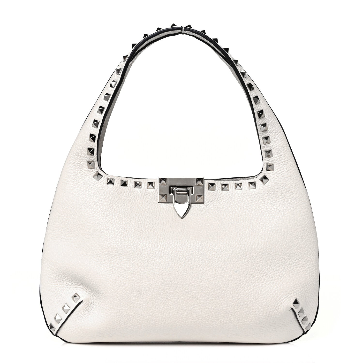 Valentino Garavani Pebbled Calfskin Small Rockstud Flip Lock Hobo White 1 of 7