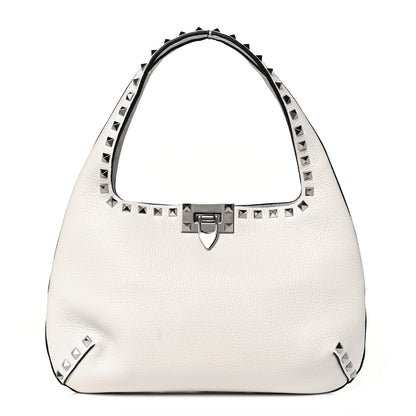 Valentino Garavani Pebbled Calfskin Small Rockstud Flip Lock Hobo White 1 of 7