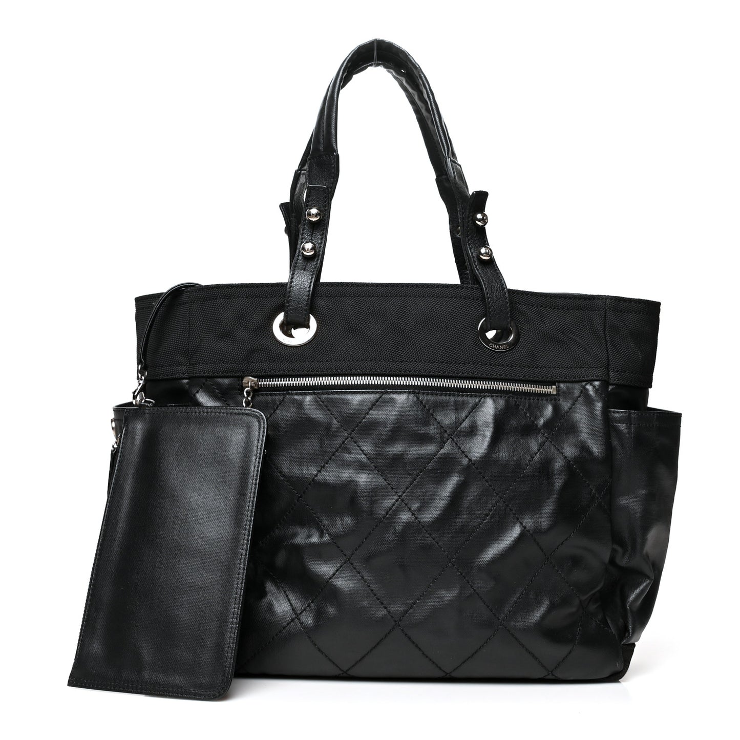 Coated Canvas Quilted Large Paris Biarritz Tote Black